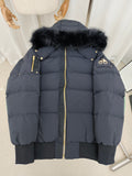Moose Knuckles Fur-Trim Bomber Down Jacket – Navy