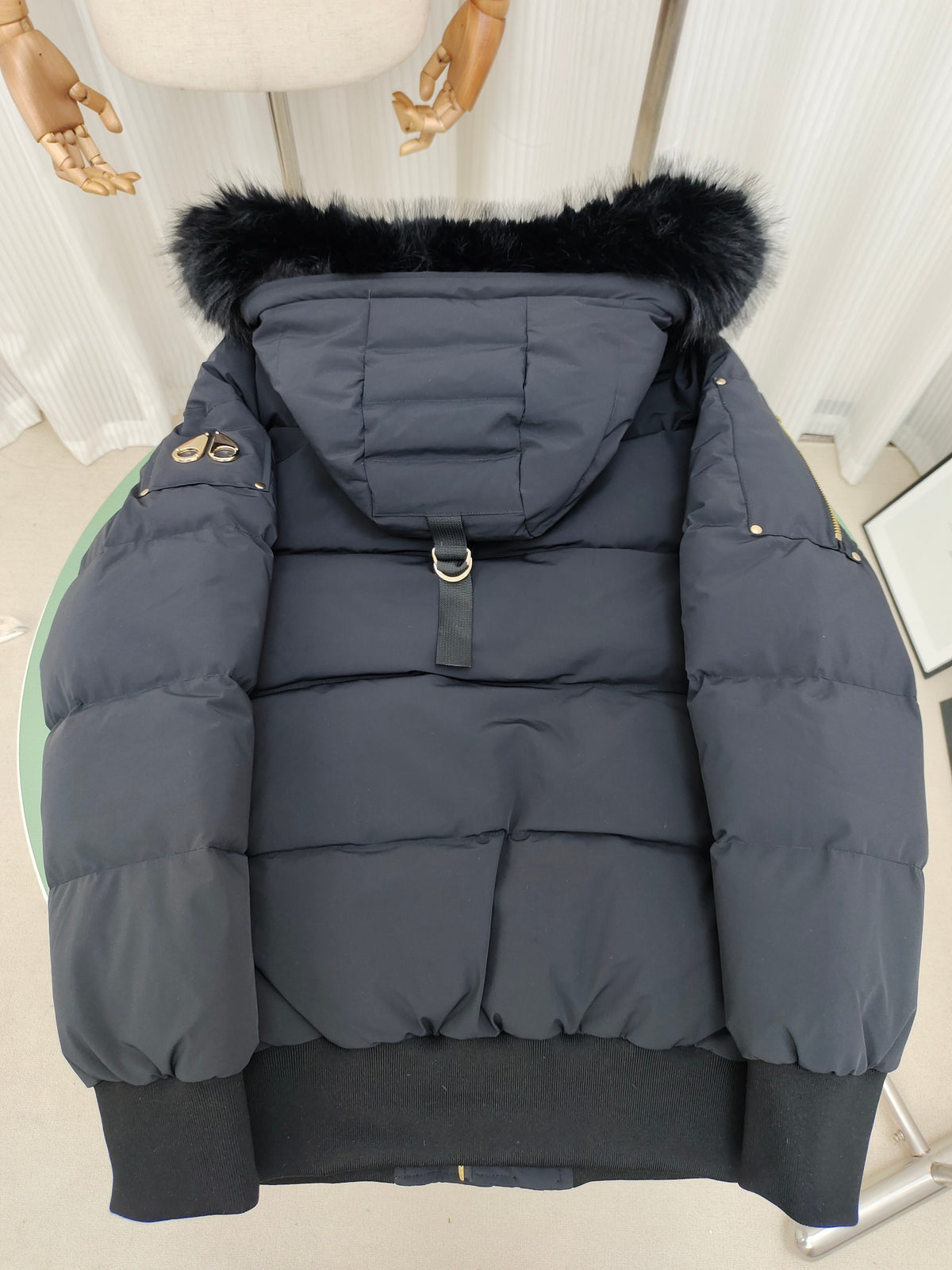 Moose Knuckles Fur-Trim Bomber Down Jacket – Navy