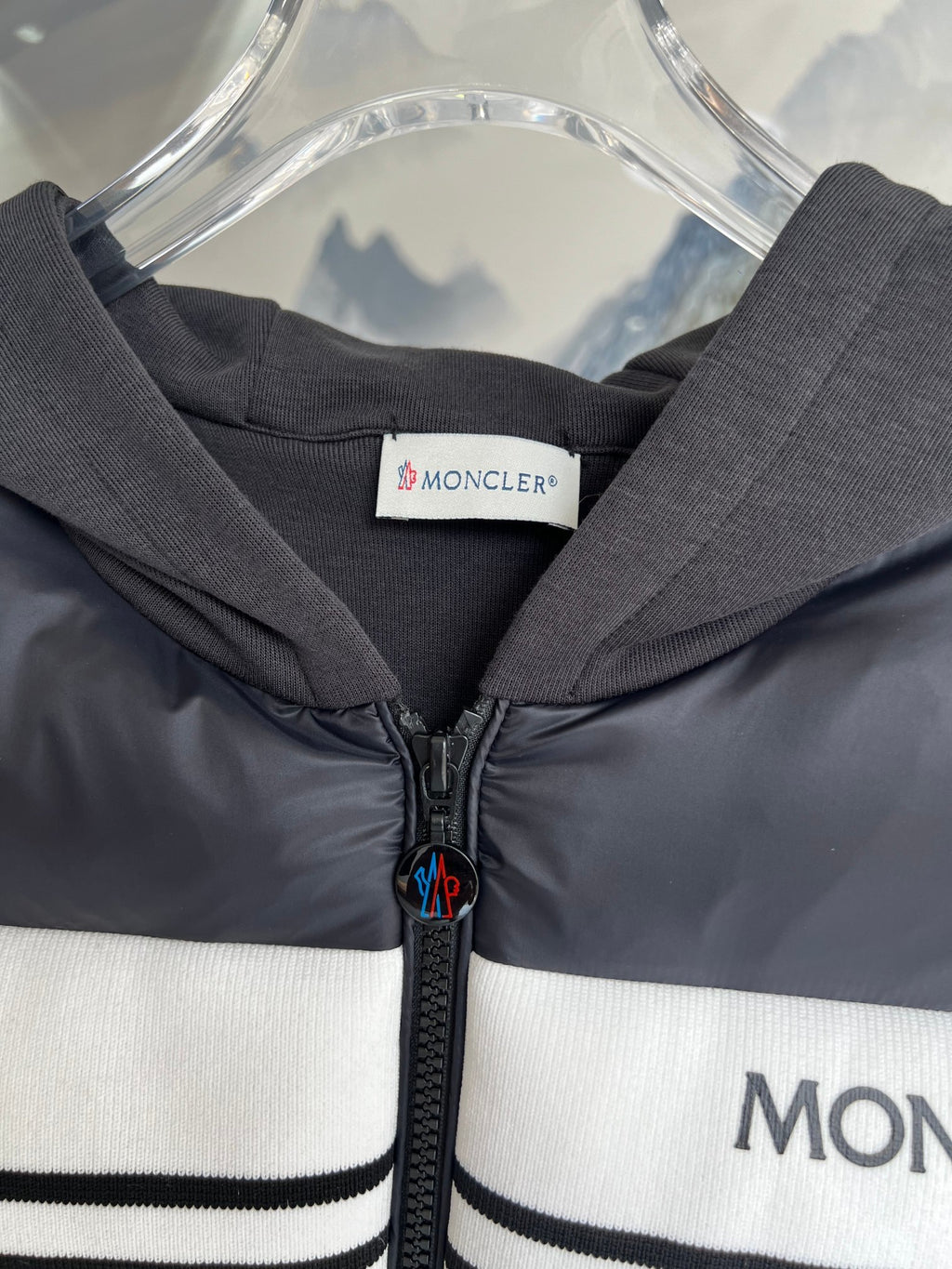 Moncler Hooded Knit-Splice Down Jacket – Hybrid Puffer with Knit Panels