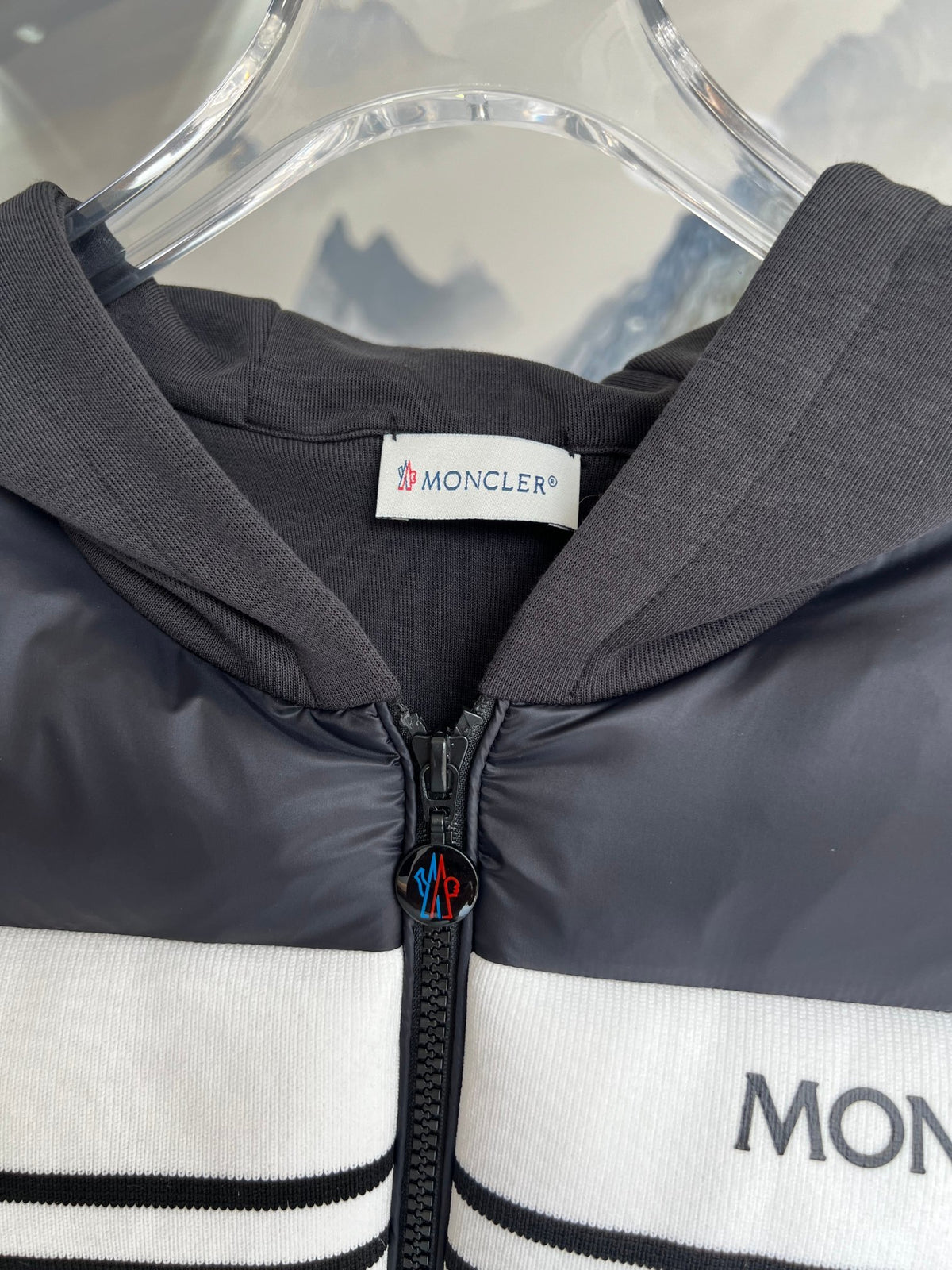 Moncler Hooded Knit-Splice Down Jacket – Hybrid Puffer with Knit Panels