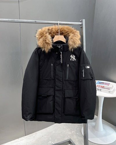 MLB Fur Collar Hooded Parka – Unisex Oversized Winter Coat