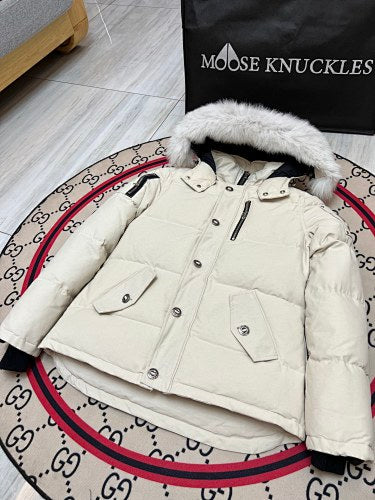 Moose Knuckles Men's Military Down Jacket with Fur Hood