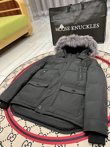 Moose Knuckles Men's Military Down Jacket with Fur Hood – Cream