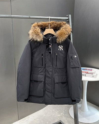 MLB Fur Collar Hooded Parka – Unisex Oversized Winter Coat