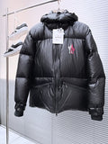 Moncler Stand Collar Hooded Down Jacket – Graffiti Logo Glossy Black Puffer