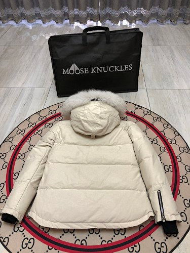 Moose Knuckles Men's Military Down Jacket with Fur Hood