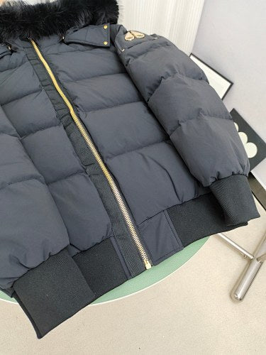Moose Knuckles Fur-Trim Bomber Down Jacket – Navy