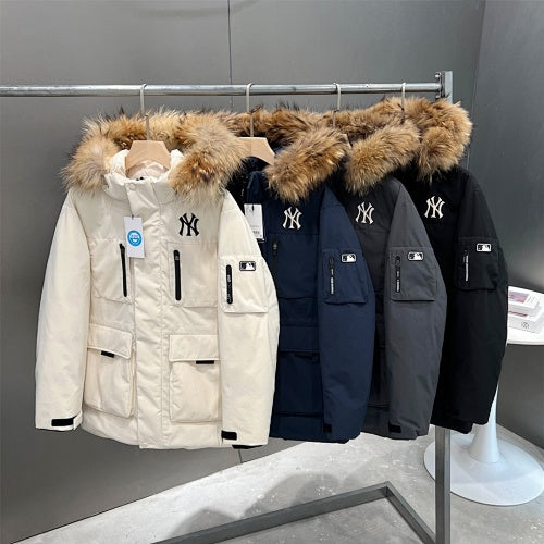 MLB Fur Collar Hooded Parka – Unisex Oversized Winter Coat