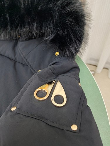 Moose Knuckles Fur-Trim Bomber Down Jacket – Navy