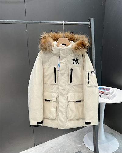 MLB Fur Collar Hooded Parka – Unisex Oversized Winter Coat