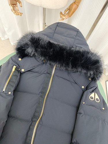 Moose Knuckles Fur-Trim Bomber Down Jacket – Navy