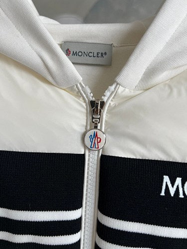 Moncler Hooded Knit-Splice Down Jacket – Hybrid Puffer with Knit Panels