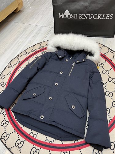 Moose Knuckles Men's Military Down Jacket with Fur Hood