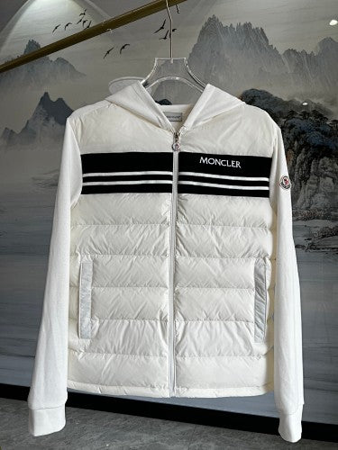 Moncler Hooded Knit-Splice Down Jacket – Hybrid Puffer with Knit Panels