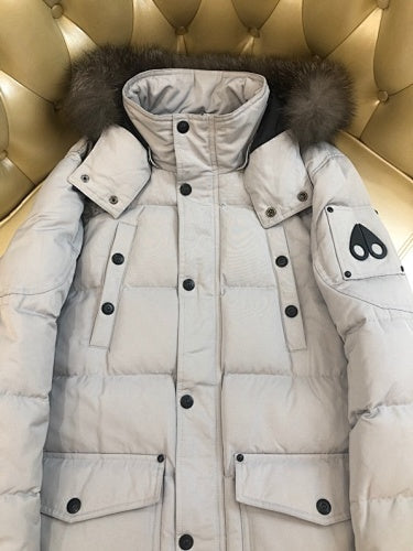 Moose Knuckles Long Military Down Jacket with Fur Hood