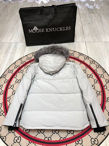 Moose Knuckles Men's Military Down Jacket with Fur Hood – Cream