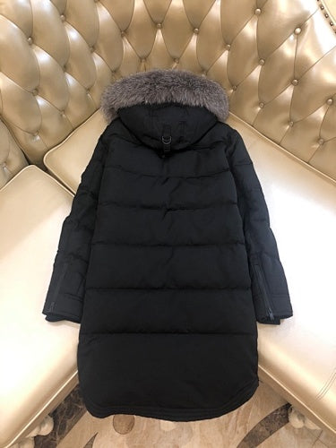 Moose Knuckles Long Military Down Jacket with Fur Hood