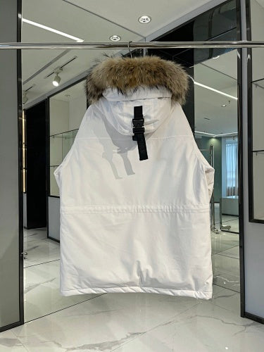 MLB Logo Hooded Down Jacket – Fur Collar Parka in White, Black, Green & Navy