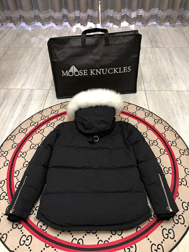 Moose Knuckles Men's Military Down Jacket with Fur Hood