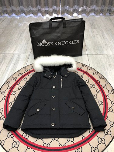 Moose Knuckles Men's Military Down Jacket with Fur Hood
