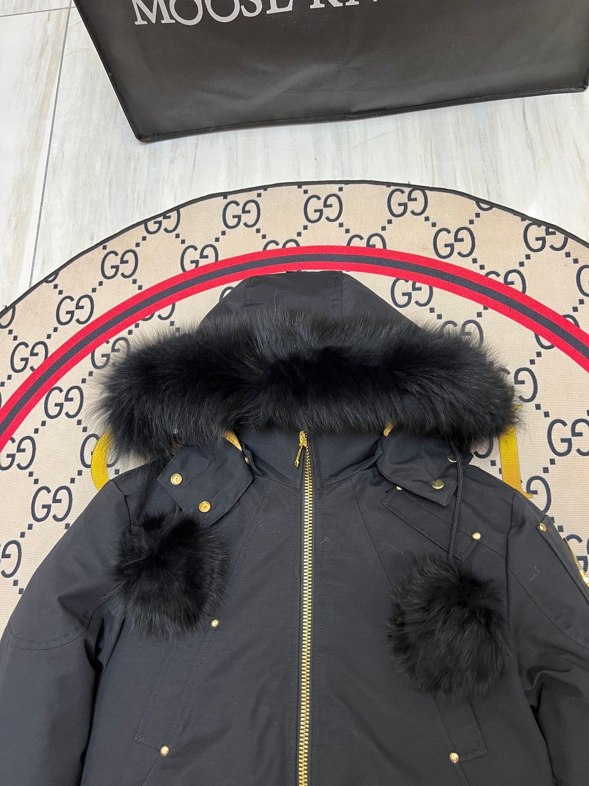 Moose Knuckles Cropped Puffer Jacket with Fur Hood & Pom-Poms — Women's