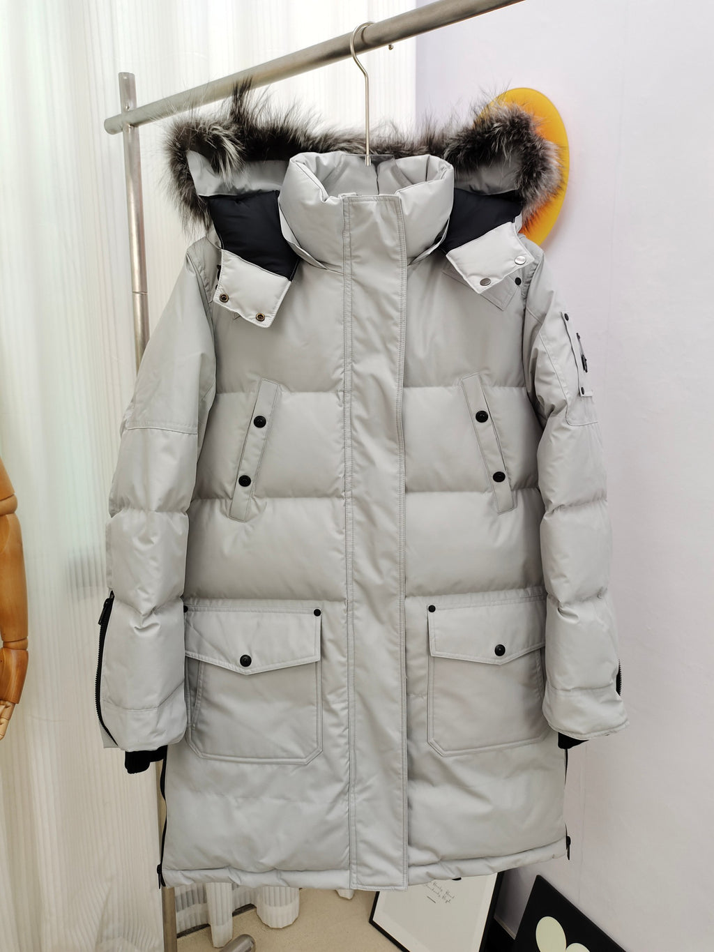 Moose Knuckles Women's Long Down Parka – Fur-Trim Hood Multi-Pocket Coat