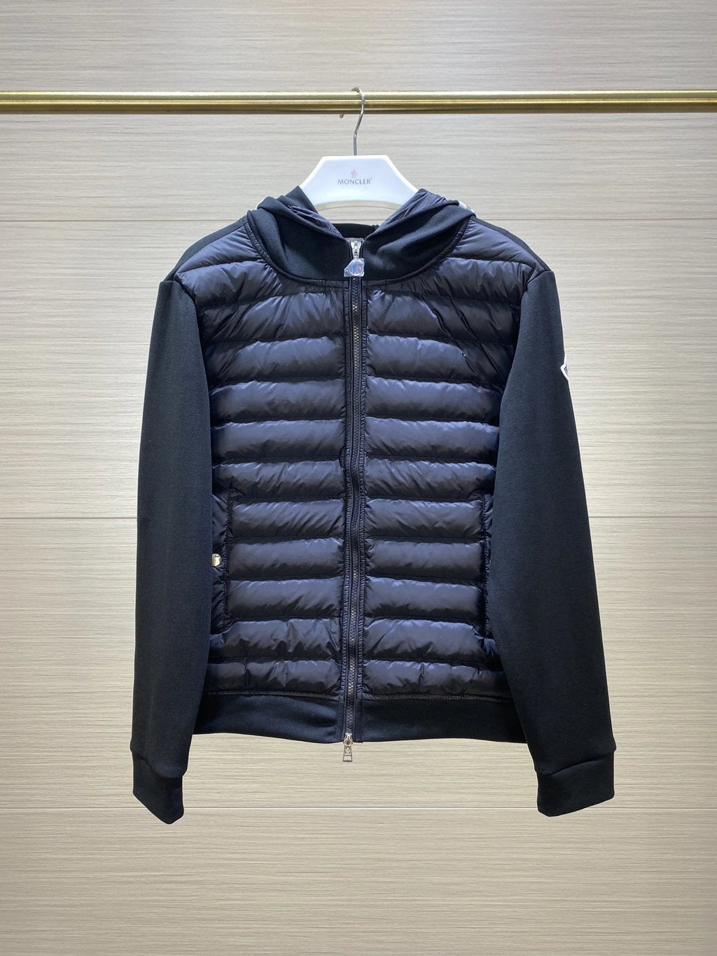 Moncler Sweater Sleeve Down Jacket – Knit-Hybrid Black Puffer