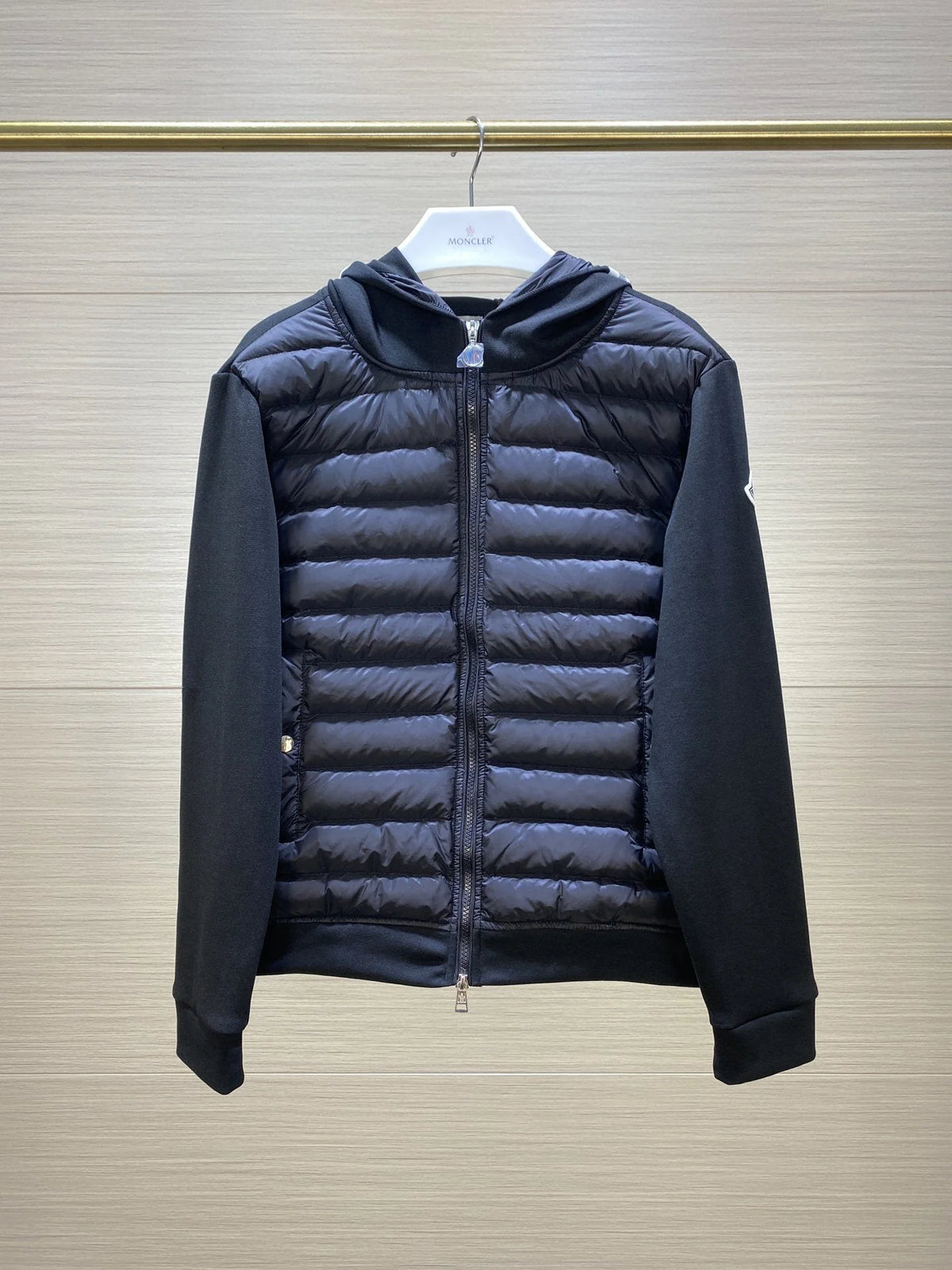 Moncler Sweater Sleeve Down Jacket – Knit-Hybrid Black Puffer