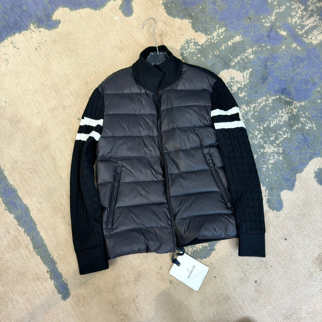 Moncler Knit-Spliced Stripe Down Jacket