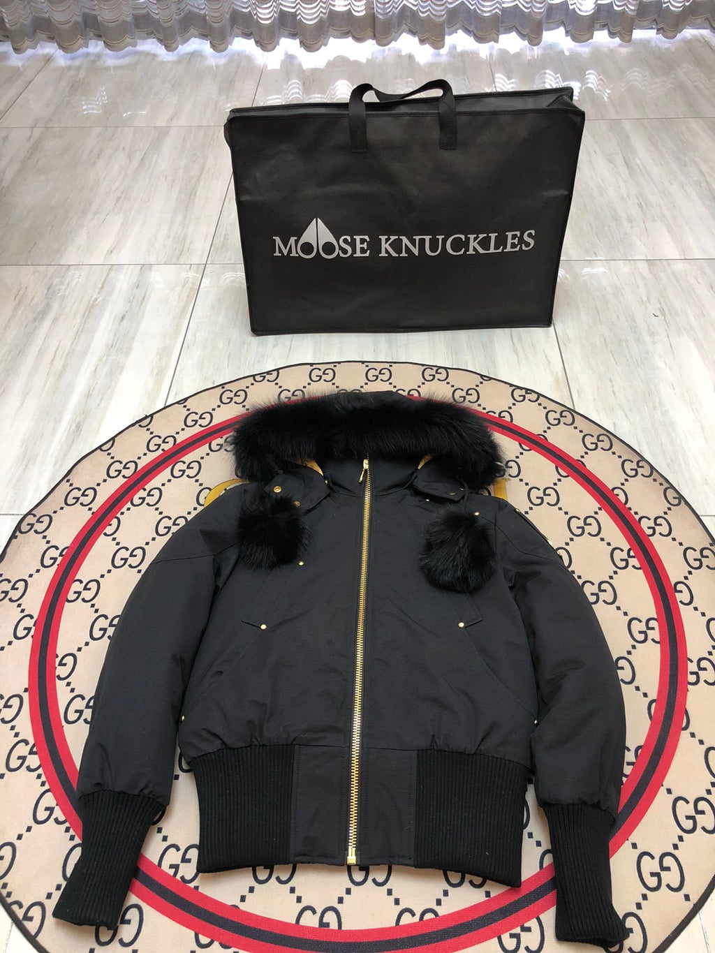 Moose Knuckles Cropped Puffer Jacket with Fur Hood & Pom-Poms — Women's
