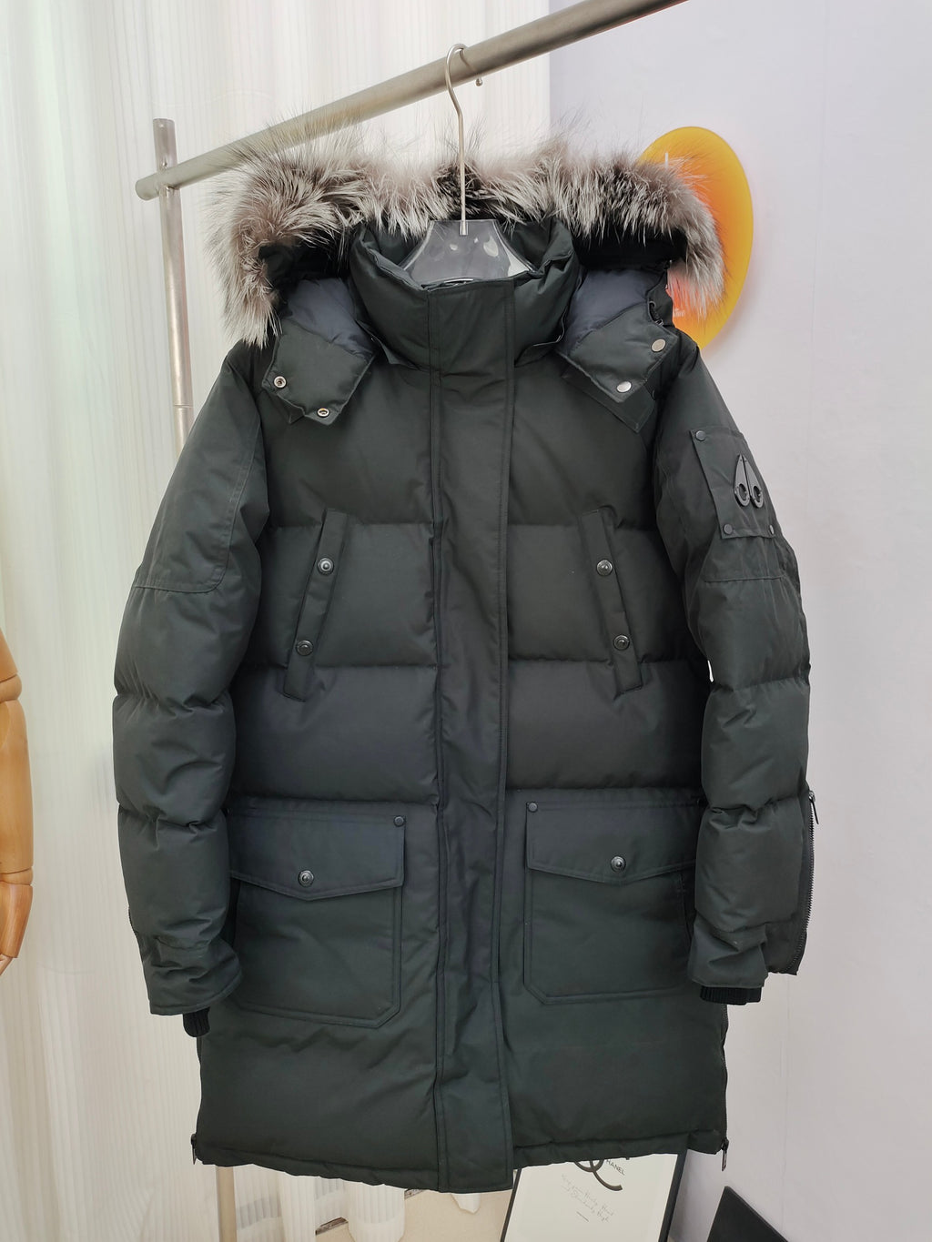 Moose Knuckles Women's Long Down Parka – Fur-Trim Hood Multi-Pocket Coat
