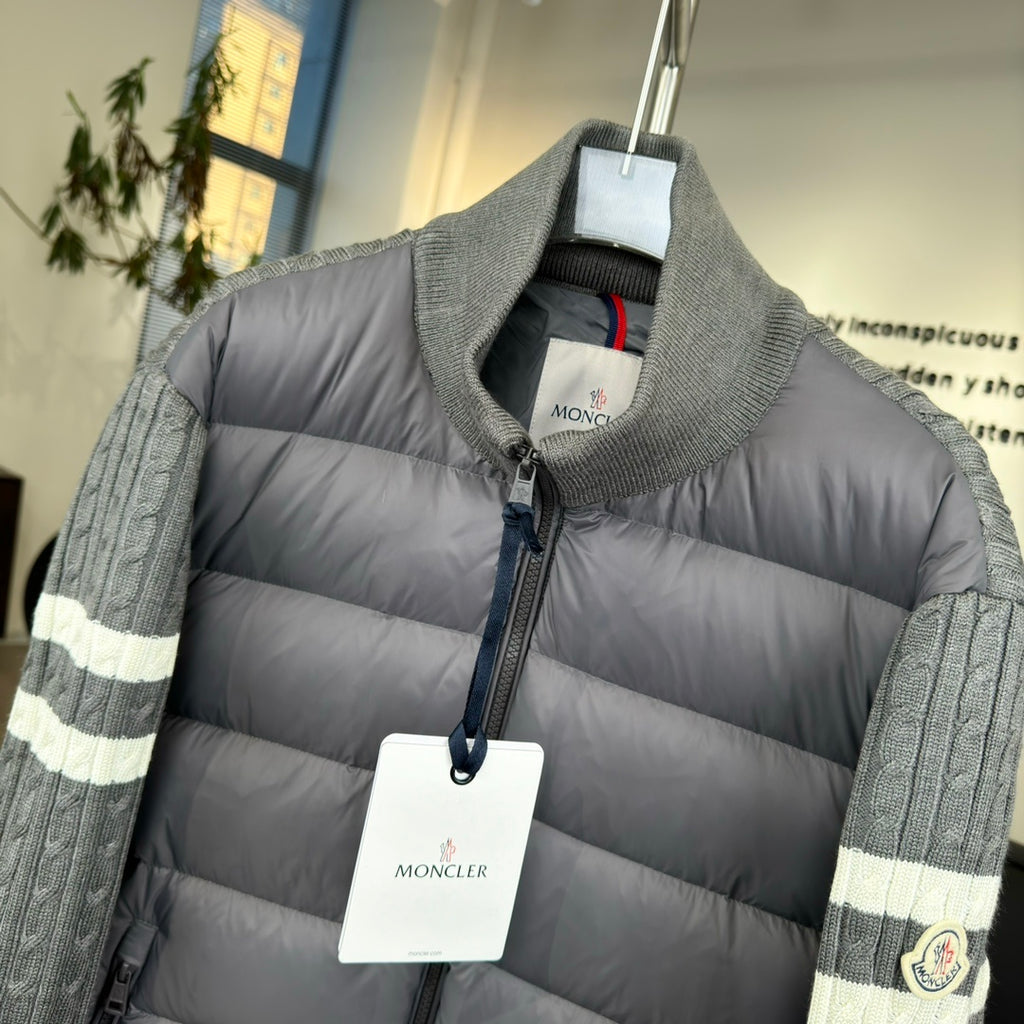 Moncler Knit-Spliced Stripe Down Jacket