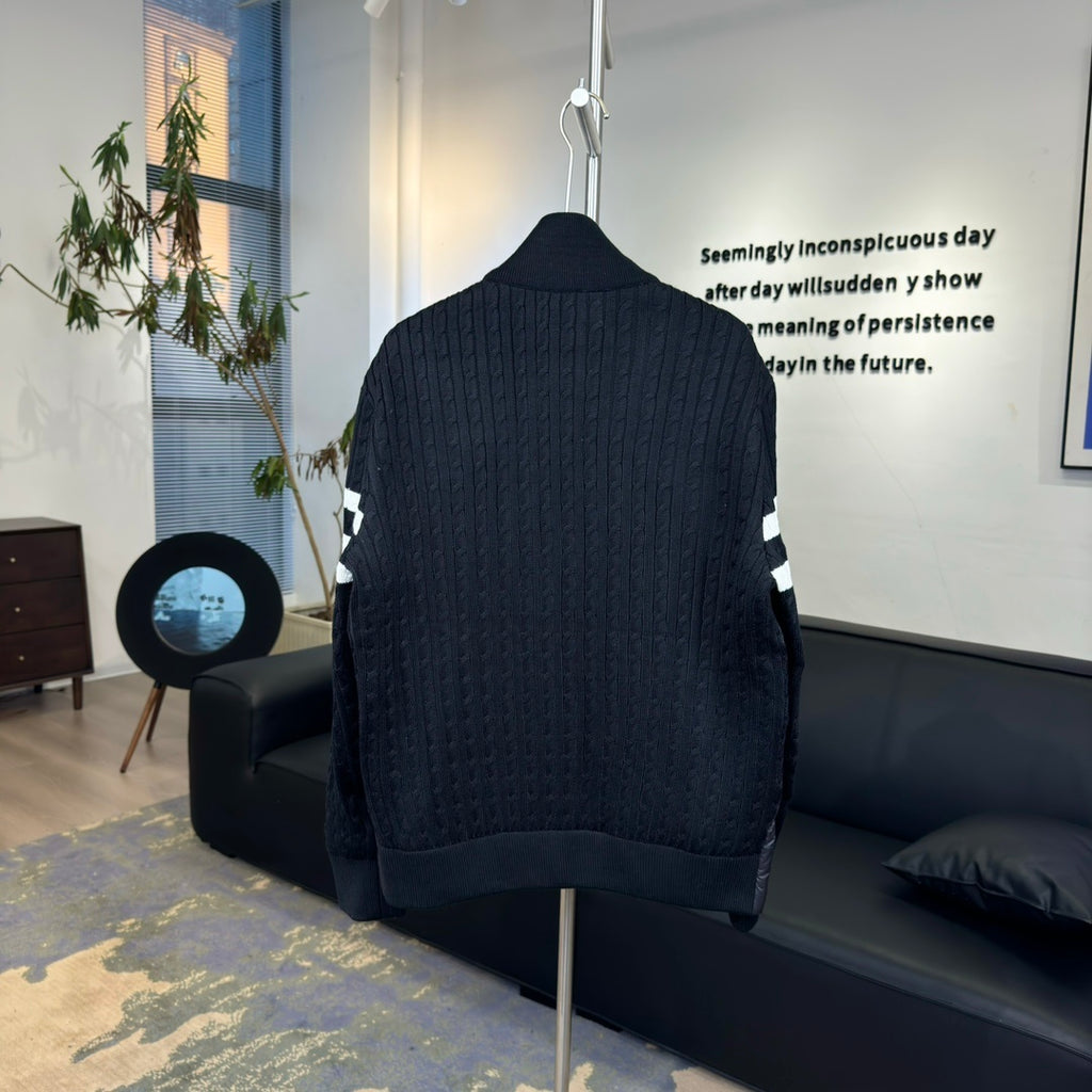 Moncler Knit-Spliced Stripe Down Jacket