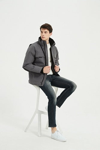 Canada Goose Forester Down Jacket — Men's Stand Collar, No Hood (Graphite & Black)