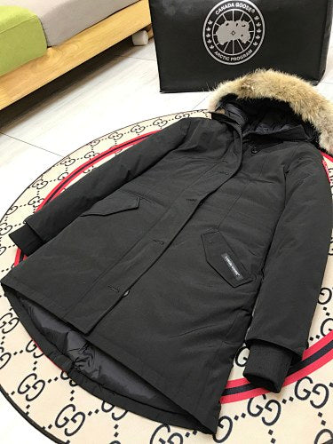 Canada Goose Trillium Parka — Women's Asymmetric Hem, Coyote Fur Hood (Black, Graphite & Red)