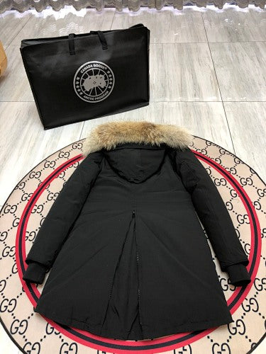 Canada Goose Trillium Parka — Women's Asymmetric Hem, Coyote Fur Hood (Black, Graphite & Red)