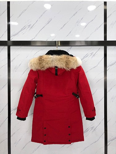 Canada Goose Rossclair Parka — Women's Double-Button Coyote Fur Hood (Black, Red & Navy)