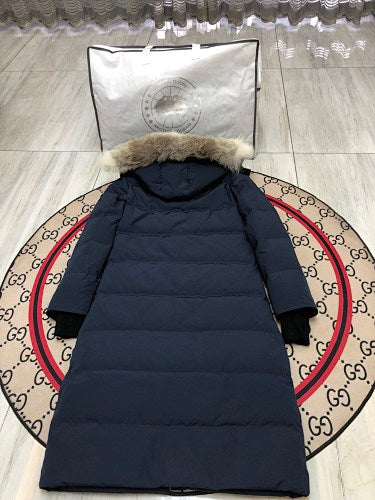 Canada Goose Trillium Parka — Women's Long Fur-Hood Down Coat (Black, Navy & Cream)