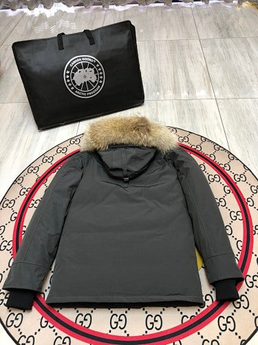 Canada Goose Expedition Parka — Coyote Fur Hood, Unisex Mid-Length (Black, Graphite & Red)