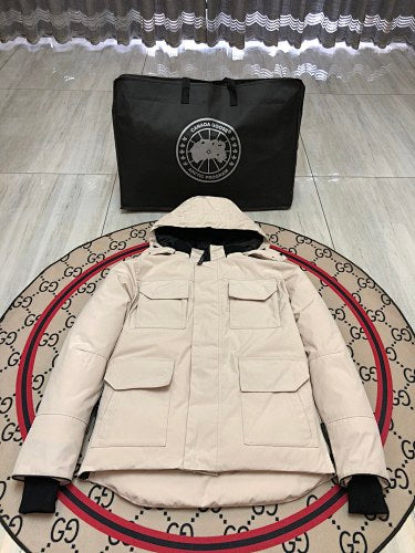 Canada Goose Carson Hooded Down Jacket — Unisex, No Fur (Cream, Graphite & Navy)