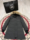 Canada Goose Shelburne Parka — Women's Mid-Length Coyote Fur Hood (Black, Graphite & Red)