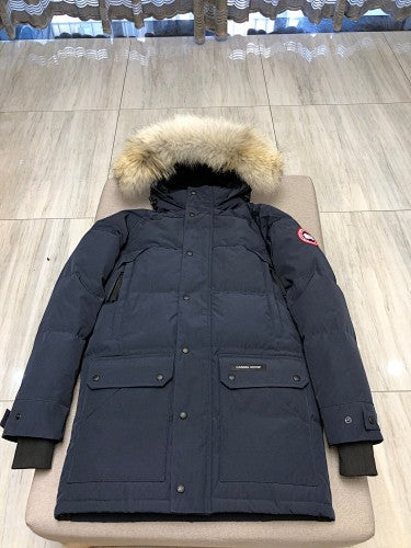 Canada Goose Langford Parka — Coyote Fur Hood (Black, Cream & Navy)