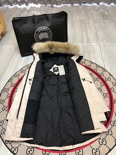 Canada Goose Trillium Parka — Women's Asymmetric Hem, Coyote Fur Hood (Black, Graphite & Red)