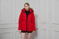 Canada Goose Chelsea Parka — Women's Quilted Short, Coyote Fur Hood (Black, Red & White)