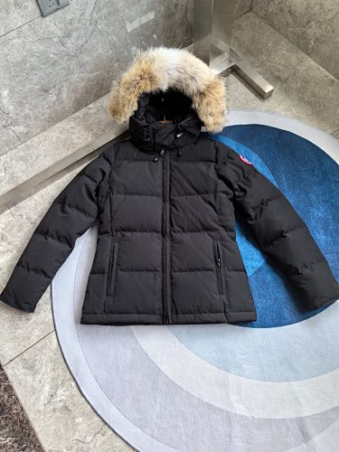 Canada Goose Chelsea Parka — Women's Quilted Short, Coyote Fur Hood (Black, Red & White)