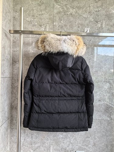 Canada Goose Chelsea Parka — Women's Quilted Short, Coyote Fur Hood (Black, Red & White)