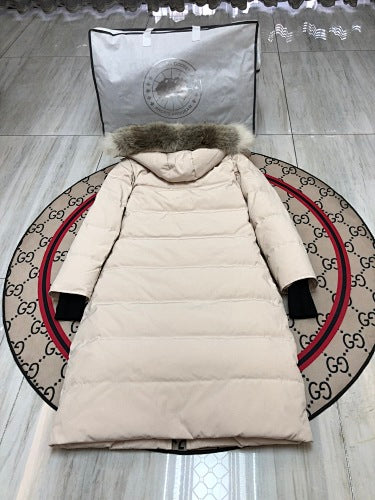 Canada Goose Trillium Parka — Women's Long Fur-Hood Down Coat (Black, Navy & Cream)