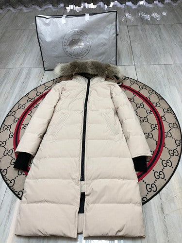 Canada Goose Trillium Parka — Women's Long Fur-Hood Down Coat (Black, Navy & Cream)