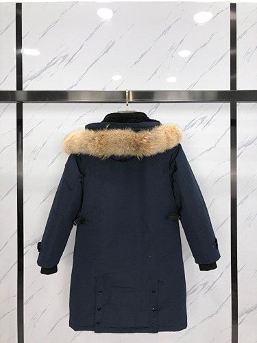 Canada Goose Rossclair Parka — Women's Double-Button Coyote Fur Hood (Black, Red & Navy)