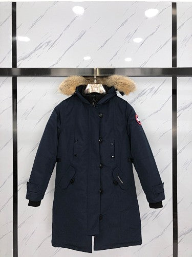 Canada Goose Rossclair Parka — Women's Double-Button Coyote Fur Hood (Black, Red & Navy)
